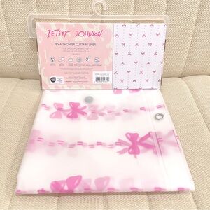 NEW Betsey Johnson Pink Ribbon Pinstripe PEVA Shower Curtain Liner 70x72